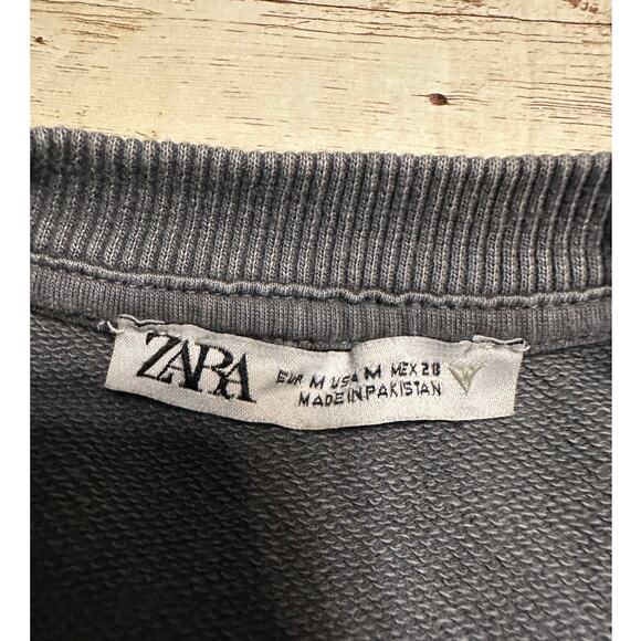 Zara Short-Sleeved Crewneck Sweatshirt Women's Size Medium Gray Athleisure - Picture 3 of 5